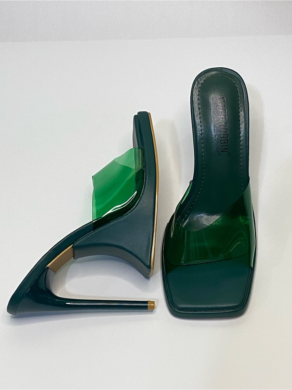 Cape Robbin Green Clear PVC Mule Heels Size 6 NWOB Statement Stilettos NWOB